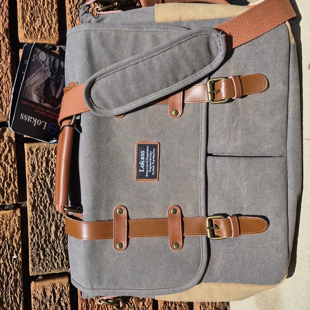 LOKASS Men Laptop Messenger Bag NWT FLAW See Photos For Dimentions